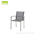 Dining Chair Stainless Steel Teslin With Teak Armrests